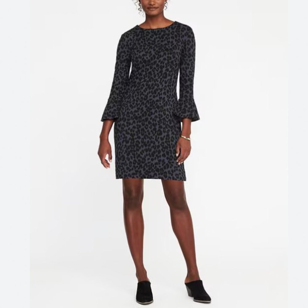 Old Navy Dark Gray/Black Ponte Knit Animal Print Dress Women's‎ Size S PETITE